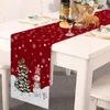 Nappe de Table en lin avec bordure de drapeau de noël, bonhomme de neige imprimé créatif, tapis de vieil homme, chaises d'ambiance pour événements de mariage