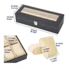 6 Slot PU Leather Watch Box Display Case Jewelry Organizer with Glass Top 240104