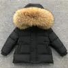 Crianças inverno para baixo jaqueta super grande gola de pele crianças engrossar quente outwear criança casaco curto bebê meninos meninas idade 113y snowsuit 240104