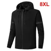 Men's Jackets Plus Size 8XL Jacket Men Solid Color Coat Fashion Casual Hooded High Quality Male Outerwear Cotton Black