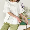 Kvinnors blusar Summer Short Sleeve Woman Ruffles Elegant Shirts and White Casual Folds Tops 2024 Fashion Office Lady Loose Blusa 26718