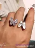 Tifannissm högkvalitativa designer ringar till salu dubbel fjäril naturlig fritillaria set full diamant ringfinger pläterad 18k rosguld vit har originallåda