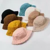 Berets bonito cordeiro lã balde chapéu dobrável cor sólida outono inverno quente pescador ao ar livre mais quente meninas meninos plana superior bacia boné