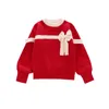 Princesse Filles Vêtements Chandail Années Rouge Arc Tricots Pulls Automne Hiver Doux Enfants Chandails Coréen O-cou tricot Top Mignon 240103