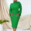 カジュアルドレス2024女性のためのアフリカンエレガントな秋のアフリカ長い緑の緑のポリエステルボディーコンドレスダシキ服