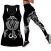 Sommarkvinnor Fashion Viking Tattoo Legging Yoga Pants and Hollow Tank Womens Sport Vest Duits Leisure Suit 8xl Y2K 240105