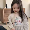 Girls Character embroidery dresses kids stripe V-neck long sleeve pleated dress 2024 spring children princess clothes Z6539