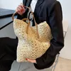 Moda palha tecido grande capacidade ombro saco de compras mulheres férias praia bolsa bolsa bohemia rattan malha tote para senhora 240106