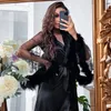 Jackets Lace Sleeve Robe Women Satin Feather Patchwork Bathrobe Kimono Gown Long Summer Nightgown Sleepdress Loose Bride Loungewear