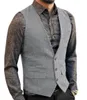 깊은 Vneck Suit Vests 클래식 형식 비즈니스 Herringbone Wood Waistcoat Slim Fit Men 's Vest for Wedding 240105