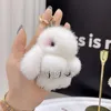 Luxury Big Mink Fur Bunny Fur Pendant Bag Jewelry Key Chain Plush Pendant Trumpet Cute Rabbit Children Animal Cartoon Doll 240106