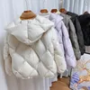Зимняя мода 90 белая короткая куртка на утином пуху женская толстая теплая свободная куртка с капюшоном и пуховым пальто со стразами верхняя одежда 240105