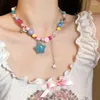 Pendant Necklaces Colorful Star Flower Heart Necklace For Women Personalized Design Sense Y2k Necklacces Temperament Versatile Jewelry