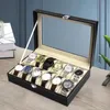 Lnofxas Watch Box 12-Lot Watch Case z dużą szklaną pokrywką zdejmowane poduszki zegarkowe Pudełko Organizator Prezent dla bliskich 240105