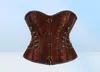 Femmes Vintage Steampunk Gothic PU Le cuir Panels Jacquard Overbust Corset Top avec chaînes et boutons Accent S6xl Plus taille Brown7649367