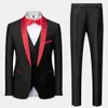 Homens mariage cor bloco colarinho ternos jaqueta calças colete masculino negócios casual casamento blazers casaco colete calças 3 peças conjunto 240106