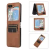 Luxury Vintage Leather Vogue Phone Case för Samsung Galaxy Folding Z Flip 5 4 3 5G Robust Retro Slim Business Anti-Slip Dual Card Slot Wallet Fold Shell Suffproof