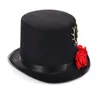 Baskar Steampunk Flat Top Hat For Women Män med Gear Rose Halloween Cosplay Party Costum Cap Gothic Vintage Accessory