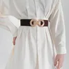 Bälten mode kvinnors elastiska bälte geometriska dubbla cirkel metall spänne midja rem lyx design dekorativ klänning kappa midjeband