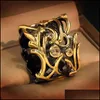 Anillos de racimo Exquisito anillo de bodas vintage para mujeres Hecho a mano Dos tonos Negro Oro Relleno Corte Estilo Zircon Pareja Ringscluster Dr Dhk0M