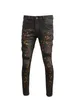 Men's Jeans Black Ripped Paint Design Stretch Slim Fit Skinny High Street Ruan Shuai Splash Patch Motorcycle Trousers