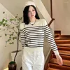 Women's Sweaters Casual Versatile Knitted Sweater Women 2024 Autumn Winter Fashion Stripe Twist Button Decoration Simple Round Neck Tops