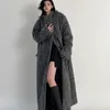 Lautaro Sonbahar Kış giysi büyük boyutlu uzun gündelik sıcak gri yün karışımlar ceket kadınları maxi kabarık yün palto y240105