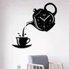 Creative Teapot Kettle Wall Clock 3D Acrylic Coffee Tea Cup Wall Clocks for Office Home Kitchen Dining Living Room Decorations H09252R