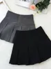 Zoki vintage cinza saia plissada mulheres kawaii cintura alta mini saias coreano moda uniforme escolar harajuku streetwear primavera 240105