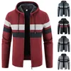 Jaqueta listrada masculina casual suéter macio inverno outono zíper casaco de malha marca de luxo moda y2k com capuz jumpers casaco de malha 240105