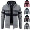 Jaqueta listrada masculina casual suéter macio inverno outono zíper casaco de malha marca de luxo moda y2k com capuz jumpers casaco de malha 240105