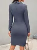 Herbst Winter Mode Midi Kleid 2023 Büro Dame Lange Sleave Dünne Kleider Elegante Bodycon Arbeit Business Bleistift Solide 240106