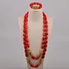 Necklace Earrings Set 32inches Long Orange Nigerian Coral Beads Jewelry For Men African Wedding Groom