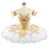 Stage Wear Beau travail 12 couches Enfants Filles Femmes Compétition Performance Brillant Or Blanc Professionnel Ballet Tutu