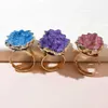 Band Rings Natural Agate Geode Sun Flower Slice Rings Electroplating Irregular Cluster Golden Edge Adjustable Ring Circle Jewelry for WomenL240105