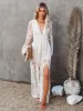 Edolynsa 2023 Long White Tunik Bikini Cover-Ups Sexy Deep V-dions Slip Maxi Dress Summer Ubrania Kobiety Swimsuit Up