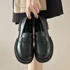Primavera zapatos de cuero suave para Mujer mocasines de estilo inglés moda cabeza redonda tacón central diseño sólido Zapatillas Mujer 240106