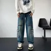 Męskie dżinsy American Streetwear Multi-Pieszenia dla mężczyzn Y2K Vintage Vintage szerokie nogi dżinsowe spodnie Hip Hop Fashion Worbgy dżinsowe spodnie