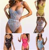 Mulheres Porn Malha Lingerie Cintura Fina Pijamas Bodysuit Transparente Patchwork Lace Bodysuits Sexy Mujer Babydolls DeepV Macacão F86353435