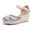 Sandals RYAMAG Women's Wedges Espadrilles Folds Platfrom Shoes Causal Flat Pumps Floral Print Summer