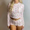 Kvinnors tvåbitar byxor Y2K Sweet 2 Set Slim Fit Crop Top T-shirt Shorts Casual Loungewear Women Pyjams Fairy Coquette Co-Ord Matching Suit