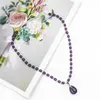 Pendentif Colliers Améthyste Goutte Collier Pour Femmes Violet Verre Perles De Cristal Chandail Chaîne Amoureux Mère Cadeau D'anniversaire Bijoux Romantiques