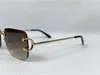 Solglasögon Vintage Men Design Frameless Square Shape Eyewear UV400 Gold Light 0104 Med Case Buffs Multi Color Lens