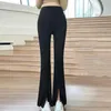 Women's Pants High-Waist Elastic Waistband Solid Color Flared Washed Women Leg Opening Split Suit Fishtail Vintage Streetwear