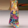 Sexy Vneck Sleeveles Aline Party Kleider Sommer Mode 3D Druck Dünnes Langes Kleid Damen Casual Tasche Boho Vestidos 240106
