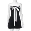 Casual Dresses Slimming Bow Tie Tube Top Backless Mini For Women Y2k Sexy Sleeveless Black Patchwork Dress Party Night Club Outfits