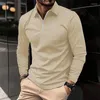 Men's Polos Spring Autumn Polo-neck Solid Color Bottoming T-shirt Female Long Sleeve Casual Fashion Pullover Tee Women Vintage All-match Top