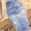 Rokken Dames Decal Gat Met Bont Gevoerde Denim Rok Vrouwen Vele Maten Casual Hoge Taille Jeans Meisjes Koreaanse Mode Kleding 2