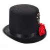 Baskar Steampunk Flat Top Hat For Women Män med Gear Rose Halloween Cosplay Party Costum Cap Gothic Vintage Accessory