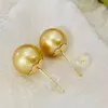 Dangle Earrings Gorgeous 10-11mm South Sea Round Gold Pearl Stud Earring18k Sterling Silver 925 For Women